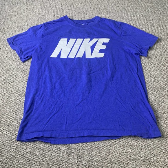 Nike Womens Tee Shirt Size‎ Medium Blue Spell Out Short Sleeves Pullover Swoosh - Picture 1 of 9